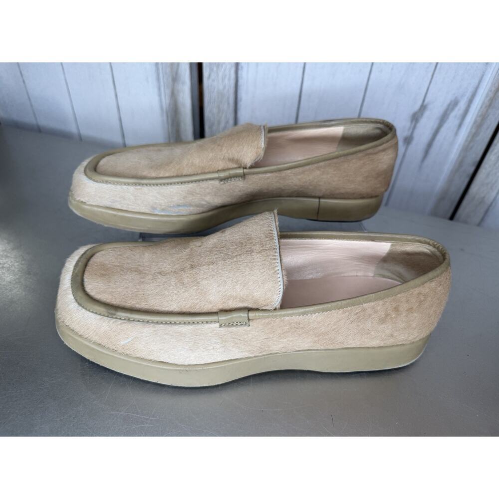 GIANNI MILANESI Pony Hair Mules Loafer Tan Cream Square Toe Size 9